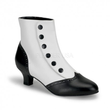 Botine FLORA 1023 alb cu negru gangster toc mic teatru