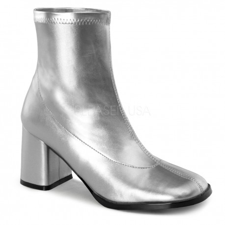 Botine argintii cu toc gros mic mulate comode teatru GOGO 150